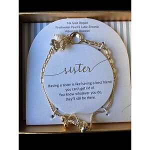 Gold Cake Shop 14K Gold Dipped Butterfly Pearl Cubic Zirconia Bracelet Sister‎